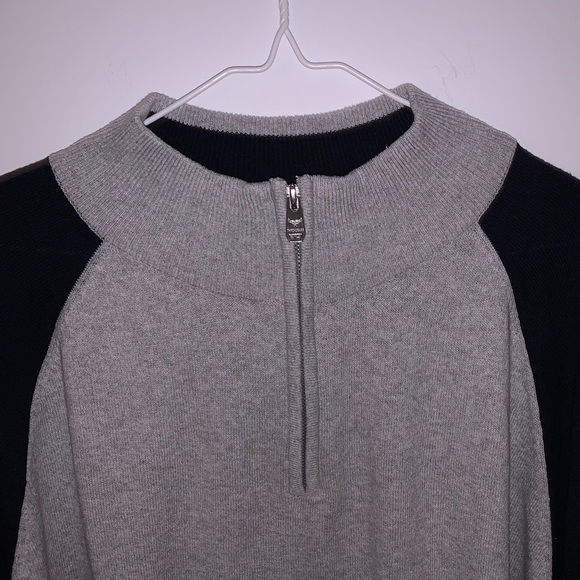Grey and Navy Blue Quarter Zip Knit Sweater - Picture 2 of 9